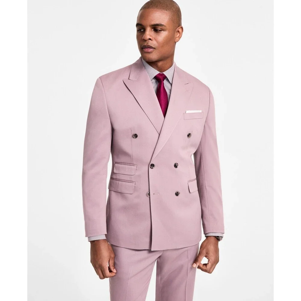 Tayion Collection Classic Fit Double-Breasted Suit Jacket Men's 46R Purple Solid